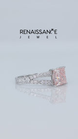 White gold Fancy Pink Princess Cut Diamond Split Shank Pavé Engagement Ring with Four-Prong Setting