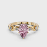 Yellow gold Fancy Pink Pear  Solitaire Twisted Band with Prong Setting