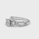 Platinum Three-Stone Cushion Cut Diamond Twist Band with Prong Setting