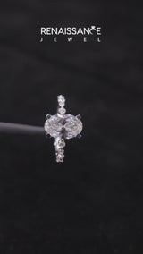 White gold Oval Cut Diamond Prong Set Engagement Ring with Pavé Band