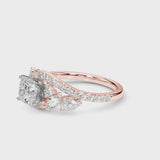 Rose gold Cushion Diamond Halo Ring with Marquise and Pavé Band in Prong Setting
