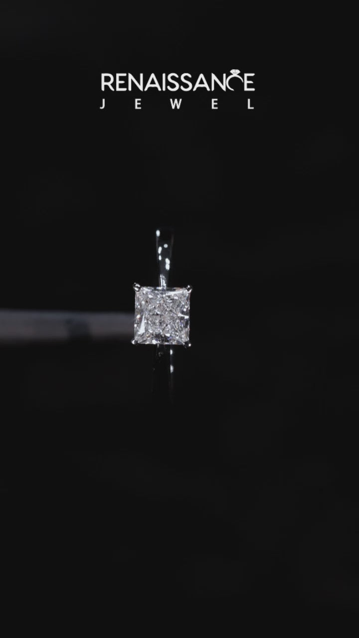 White gold Princess Solitaire Engagement Ring with Classic Band and Four-Prong Setting 9