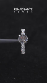 White gold Round Cut Diamond Side Stone Solitaire Ring with Round  and Four-Prong Setting