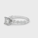 White gold Princess Cut Diamond Side Stone Solitaire Ring with Round  and Four-Prong Setting