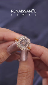 Yellow gold Oval Cut Diamond Split Shank Halo Ring with Four-Prong Setting