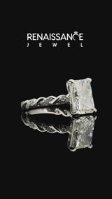 White Gold Radiant Cut Solitaire Engagement Ring Setting with Rope Twist Band and Dotted Accents