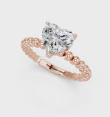 Rose gold Heart Cut Diamond Solitaire Ring with Beaded Band and Prong Setting