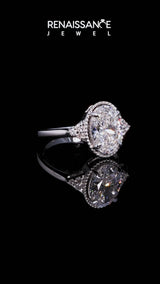 Platinum Marquise Cut Diamond Halo Ring with Tapered Band and Four-Prong Setting