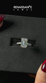 White gold Emerald Cut Diamond Pavé Engagement Ring with Round  Accents and Prong Setting