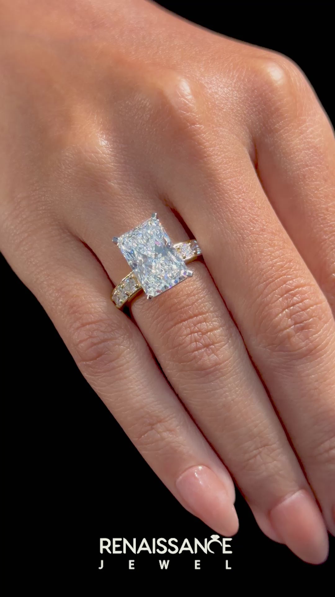 Yellow gold Radiant Cut Channel Set Diamond Engagement Ring with Four-Prong Setting_17