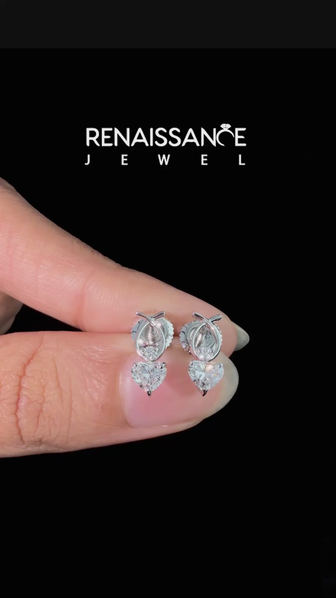White gold Heart Diamond Ribbon Drop Earrings with Diamond Accent_4