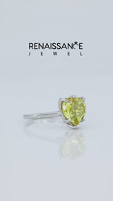 Silver Heart Cut Citrine Solitaire Ring with Flower Prong Setting and Classic Band