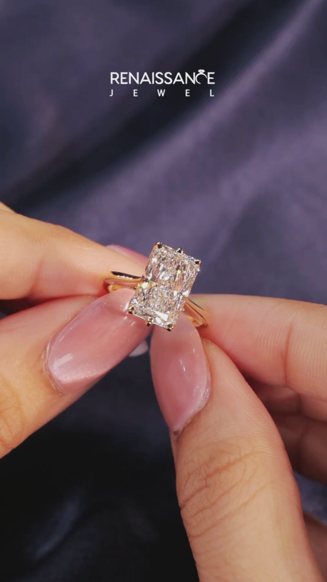 Yellow gold Radiant Cut Solitaire Diamond Ring with Four-Prong Setting and Classic Band 6