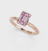Rose gold Fancy Pink Emerald Cut Diamond Solitaire Ring with Six-Prong Setting and Classic Band