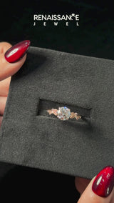 Rose gold Emerald Cut Diamond Solitaire Ring with Leaf Motif Band and Four-Prong Setting