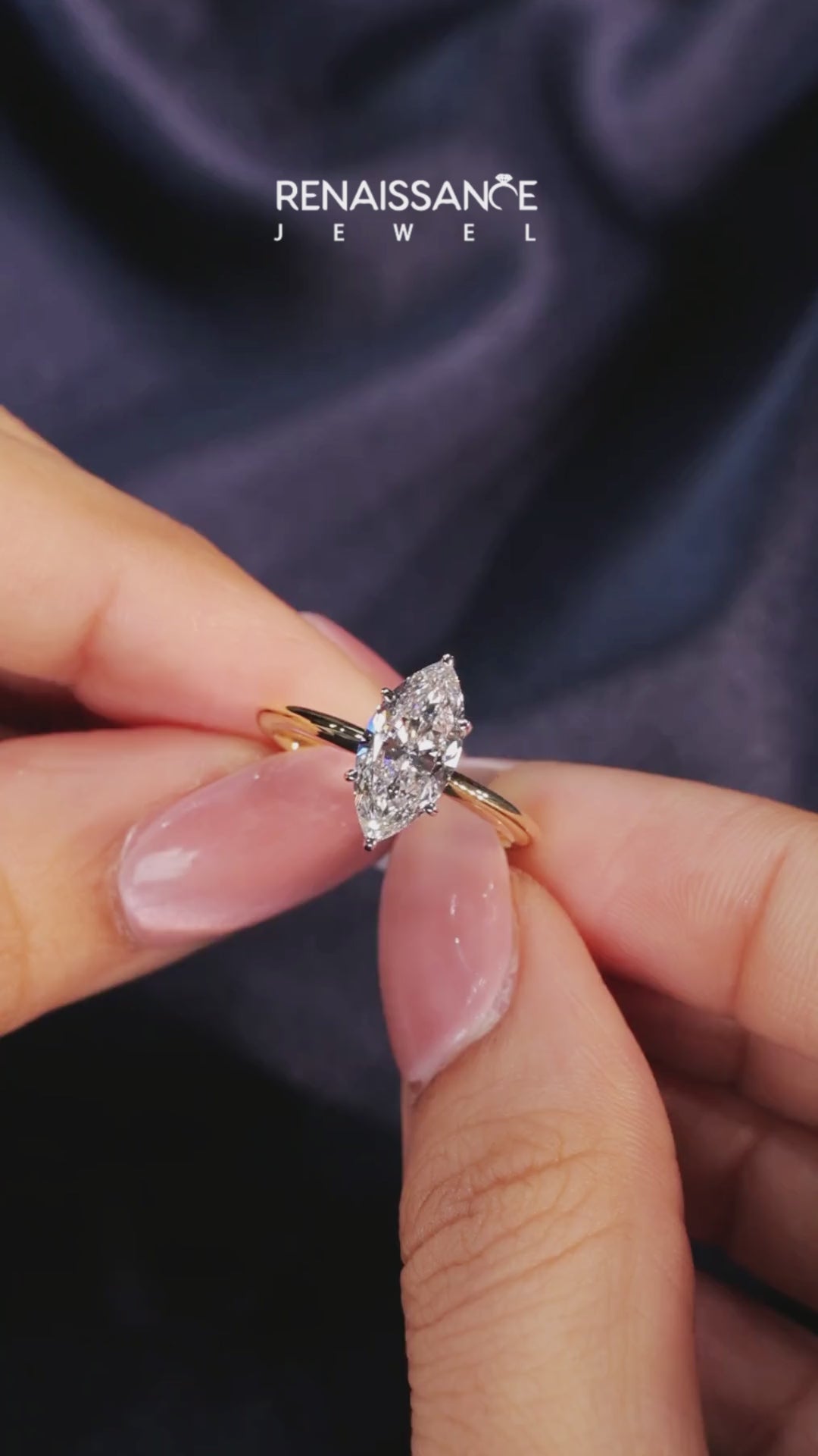 Yellow gold Marquise Solitaire Engagement Ring with Classic Band and Four-Prong Setting 7