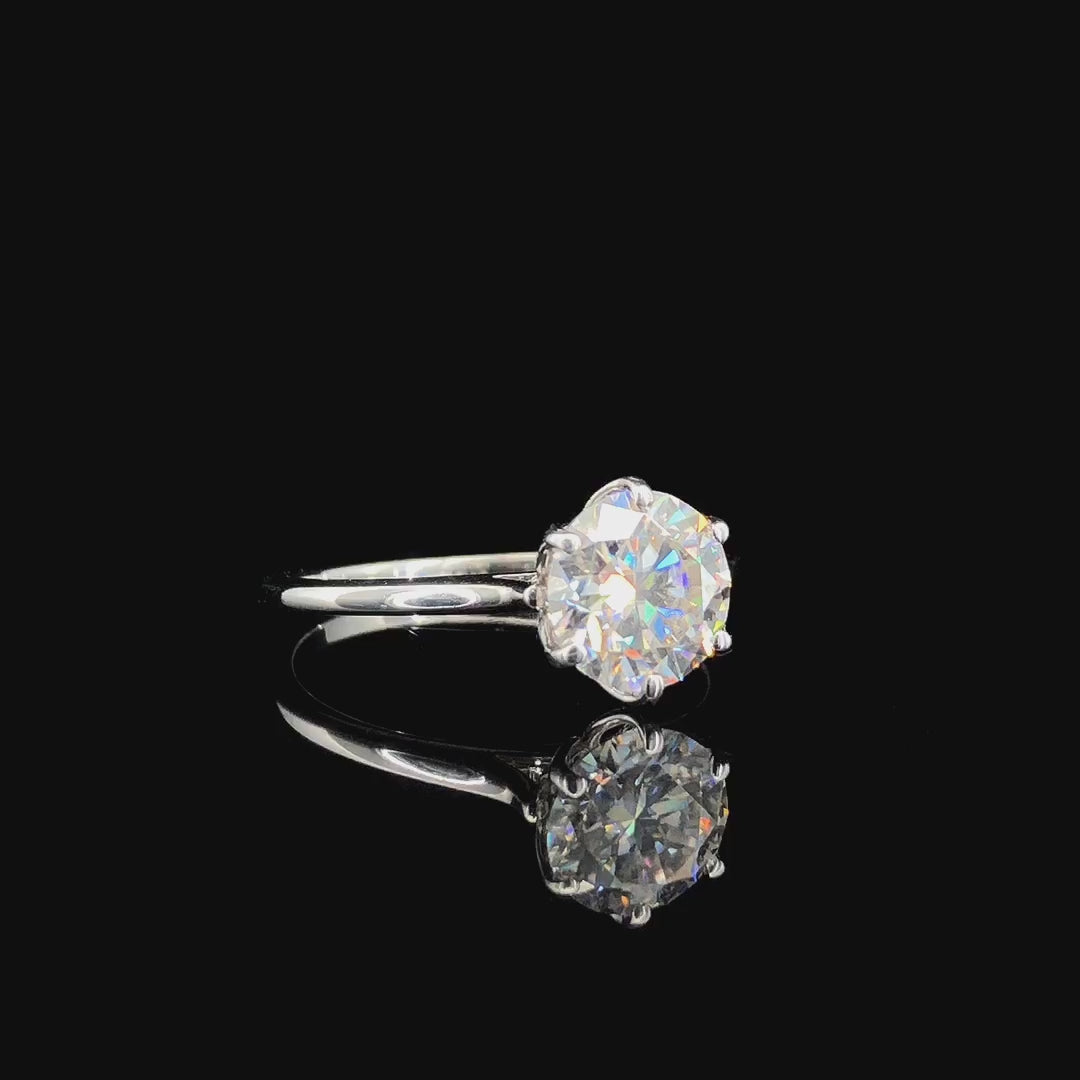 Silver Round Solitaire Cathedral Diamond Ring with Six-Prong Setting 4