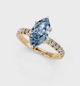 Yellow gold Fancy Blue Marquise  Solitaire Pave Diamond Engagement Ring with Four-Prong Setting