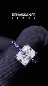 Platinum Radiant Cut Diamond Ring with Marquise and Round with Tanzanite side stone Side Stones and Four-Prong Setting
