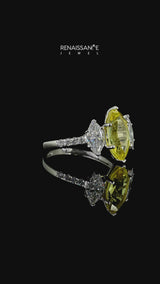 Silver Three-Stone Marquise Cut Yellow Sapphire Ring with Round  Pavé Band and Prong Setting