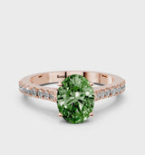 Rose gold Fancy Green Oval  Cut Solitaire Diamond Engagement Ring with Pave Band and Four-Prong Setting