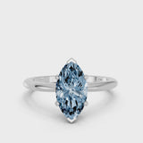 Platinum Fancy Blue Marquise Cut Diamond Solitaire Ring with Six-Prong Setting and Classic Band