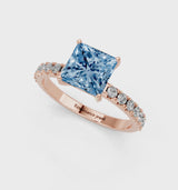 Rose gold Fancy Blue Princess Cut Diamond Solitaire Pavé Band with Four-Prong Setting