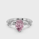 White gold Fancy Pink Pear  Solitaire Twisted Band with Prong Setting