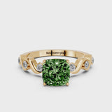 Yellow gold Fancy Green Cushion  Solitaire Twisted Band with Prong Setting