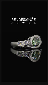 Silver Bezel Set Fancy Green Round Cut Diamond Bypass Ring with Round  Accents