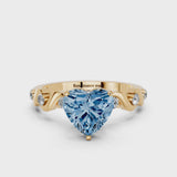 Yellow gold Fancy Blue Heart  Solitaire Twisted Band with Prong Setting