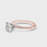 Rose gold Round Solitaire Bezel Accent Diamond Engagement Ring with Beaded Band and Four-Prong Setting