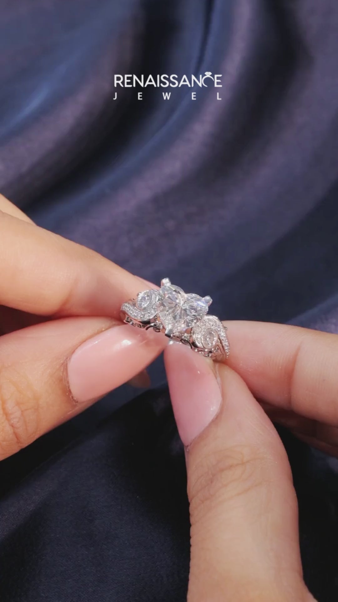 Silver Heart Solitaire with Milgrain Pave Band and Four-Prong Setting 6