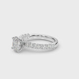 White gold Oval Cut Diamond Pavé Band Solitaire Ring with Prong Setting