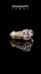 Yellow gold Vintage Milgrain Round Diamond Split Shank Ring with Prong Setting