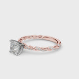 Rose gold Cushion Cut Diamond Solitaire Ring with Twisted Band and Pavé Accents