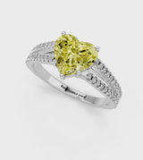White gold Fancy Yellow Heart Cut Diamond Solitaire Engagement Ring with Split Shank Pavé Band