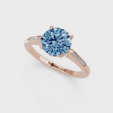 Rose gold Fancy Blue Round  Cut Channel Set Solitaire Engagement Ring with Four-Prong Setting