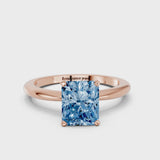 Rose gold Fancy Blue Radiant Cut Diamond Solitaire Ring with Six-Prong Setting and Classic Band