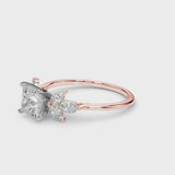 Rose gold Princess Diamond Floral Cluster Ring with Marquise Side Stones and Six-Prong Solitaire Setting