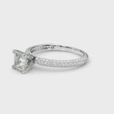 White gold Princess Diamond Solitaire Ring with Prong Setting and Pavé Band