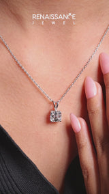 White gold Asscher Diamond Solitaire Pendant with Four Prong Setting