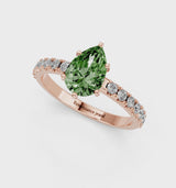 Rose gold Fancy Green Pear Cut Diamond Solitaire Pavé Band with Four-Prong Setting