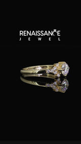 Yellow gold Round Cut Diamond Ring with Side Stones and Four-Prong Setting