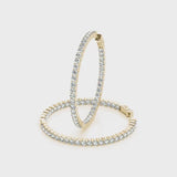 Yellow gold Round Diamond Eternity Hoop Earrings with Pavé Setting and Shared Prong