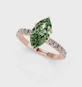 Rose gold Fancy Green Marquise Cut Diamond Solitaire Pavé Band with Four-Prong Setting
