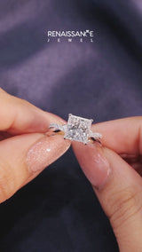 Silver Princess Cut Diamond Twist Band Solitaire with Prong Setting