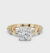 Yellow gold Cushion Solitaire Twisted Band with Prong Setting