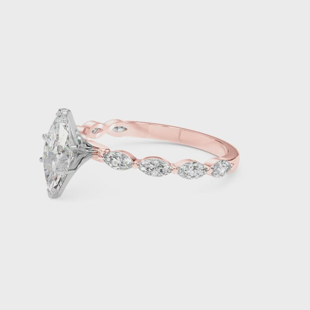 Rose gold Marquise Solitaire Marquise Side Stone Prong Setting Ring 3