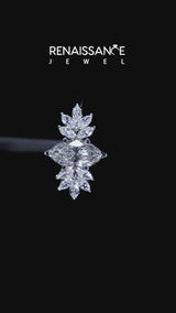 White gold Marquise Diamond Floral Side Stone Solitaire with Marquise Accents and Four-Prong Setting